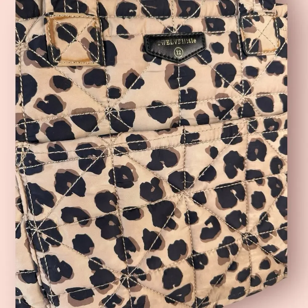 TWELVElittle Beige Leopard Carry Love Tote Diaper Bag Quilted Shoulder Purse